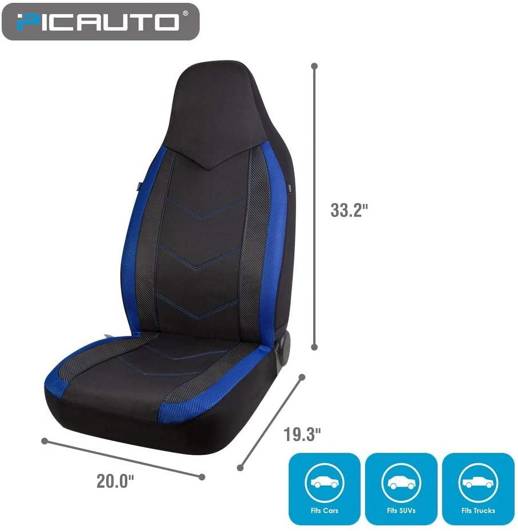 PIC AUTO High Back Car Seat Covers - Sports Carbon Fiber Mesh Design, Universal Fit, Airbag Compatible (Blue)