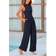 thumbnail image 4 of Womens Summer One Piece Sleeveless Mock Neck Wide Leg Pants Rompers With Pockets, 4 of 17