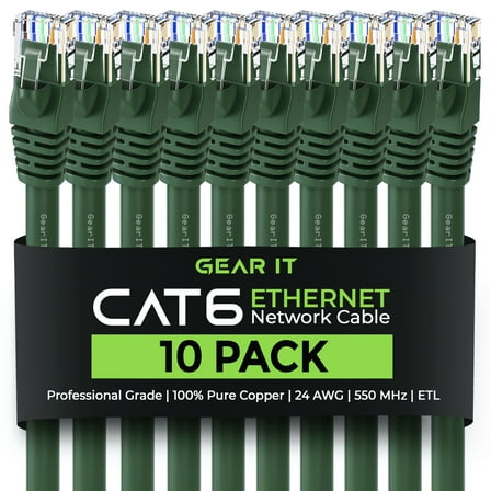 GearIT Cat 6 Ethernet Cable 6 ft (10-Pack) - Cat6 Patch Cable, Cat 6 Patch Cable, Cat6 Cable, Cat 6 Cable, Cat6 Ethernet Cable, Network Cable, Internet Cable - Green 6 Feet