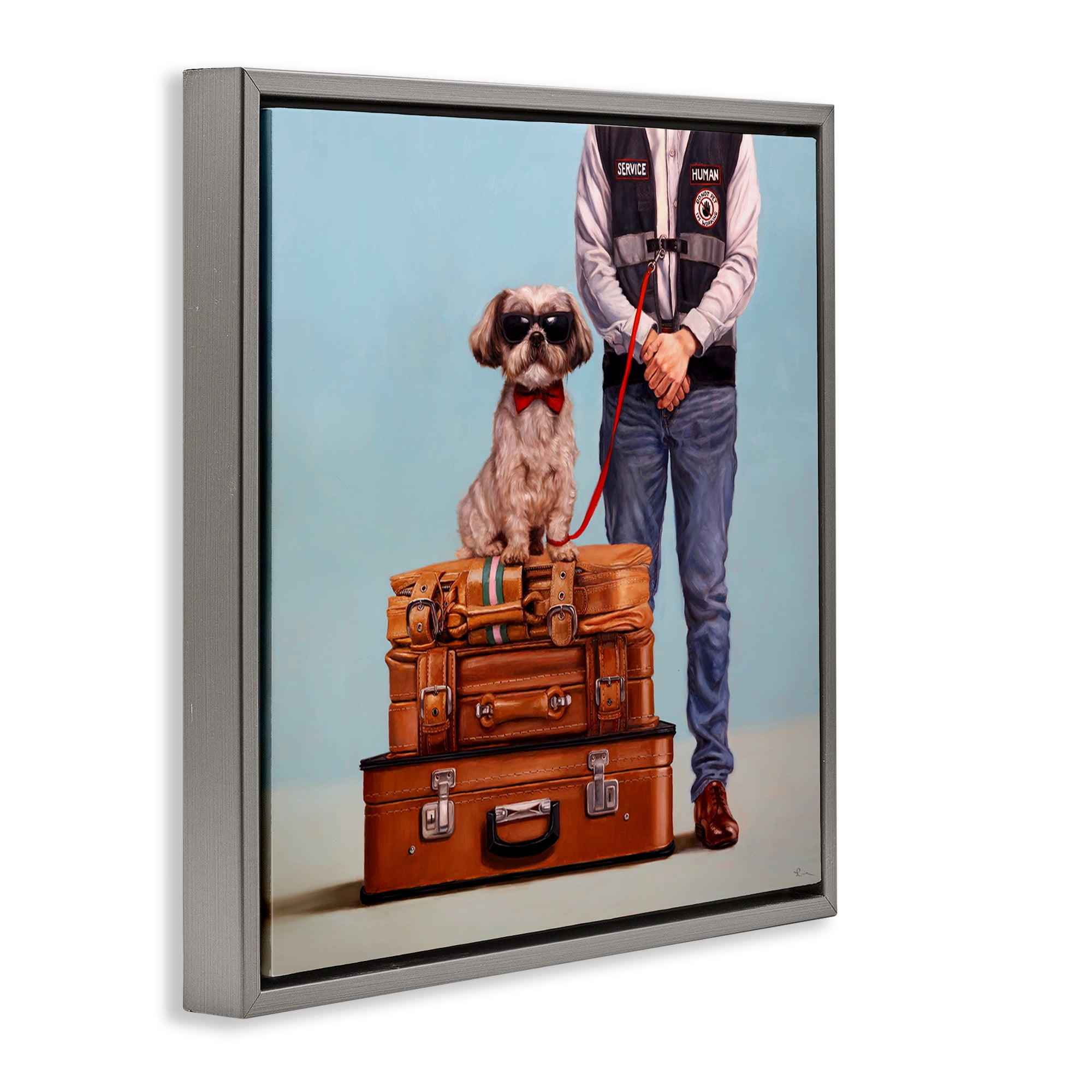 Stupell Industries Funny Service Human Dog Animals & Insects Painting Gray Floater Framed Canvas Art Print Wall Art, 18 x 18
