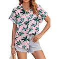 thumbnail image 3 of Hawaiian Button Down Shirts for Women Casual Short Sleeve Floral Print Blouses Summer Tops, 3 of 5