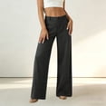 thumbnail image 4 of aohooy Womens Pants Wide Leg High Waisted Summer Casual Button Up Palazzo Work Pant Beach Vacation Comfort Trousers with Pockets Dark Gray,L, 4 of 8