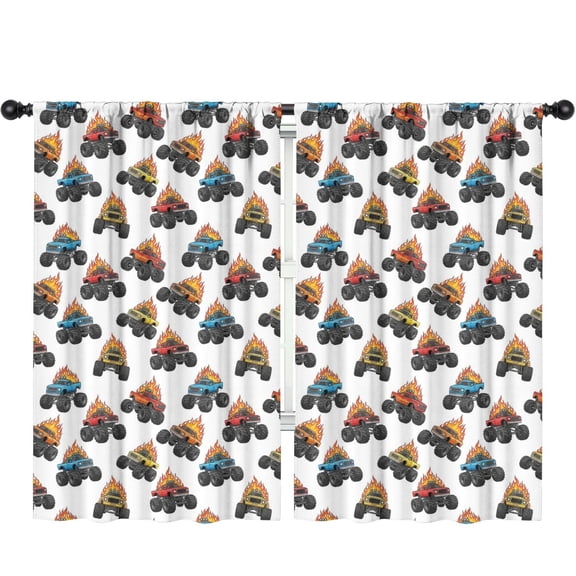 Blackout Kids Curtains,Monster Cartoon Truck White Pattern Children's Insulated Curtains Set Of 2,Bedroom Essentials,Toddler Room Decor 52"x84"