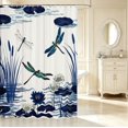 thumbnail image 2 of Erosebridal Cartoon Dragonfly Shower Curtain 72Wx72L,Retro Floral Bathroom Curtain,White Navy, 2 of 5