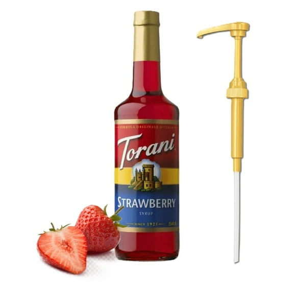 Torani Strawberry Flavouring Syrup, 750ml Glass Bottle with Absol Gold Pump