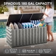 thumbnail image 2 of 180 Gallon Resin Deck Box, Outdoor Lockable Storage Container for Patio Cushions, Garden Tools, Pool Supplies, Toys, Water Resistant and UV Resistant, Reinforced Rib Design, Built-in Wheels, Gray, 2 of 9