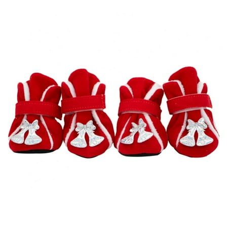 Christmas Dog Winter Shoes Paw Protector  4 Pcs Santa Red Puppy Shoes Boots Xmax Dog Decoration for Small Dogs Cats