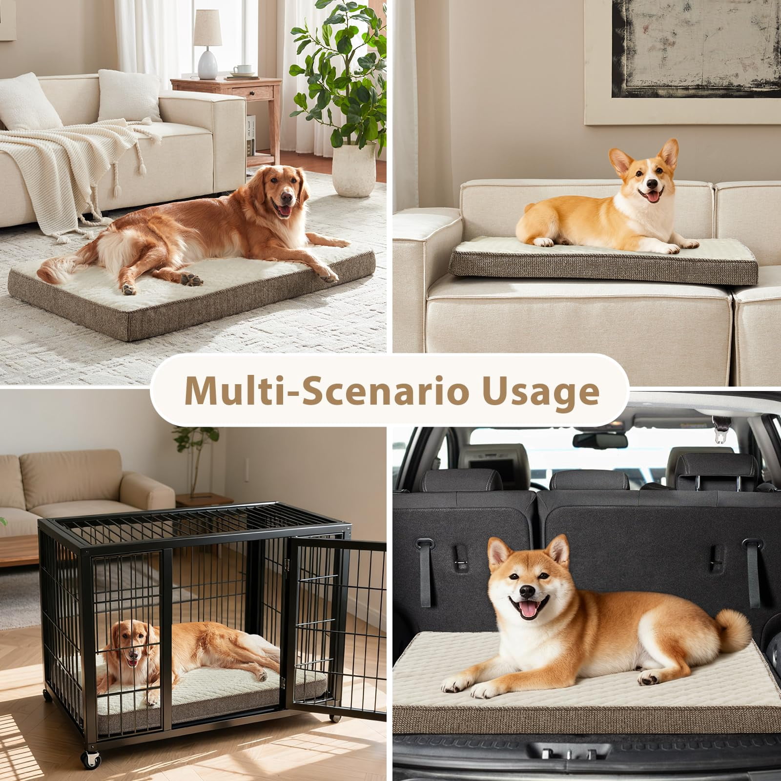 Orthopedic Dog Bed Beige-M(29"x18") Crate-Sized Egg Memory Foam Pet Bed