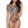 thumbnail image 2 of Goofa Tropical Fruit Printed Women Rash Guard Short Sleeve,Tummy control Swimsuit Surfing Swimsuit Bathing Suit One Piece Swimsuit UPF 50-Large, 2 of 9