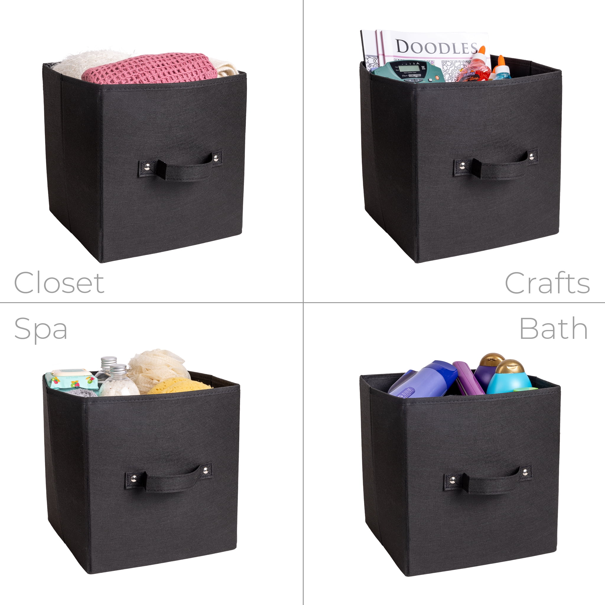 Smart Design Cube Organizer - Riveted Reinforced Handles - Non-Woven Fabric  - for Storage, Arts, Crafts, Accessories, Plushies, Toys - Home  Organization (10.5 x 11 Inch) (Black)
