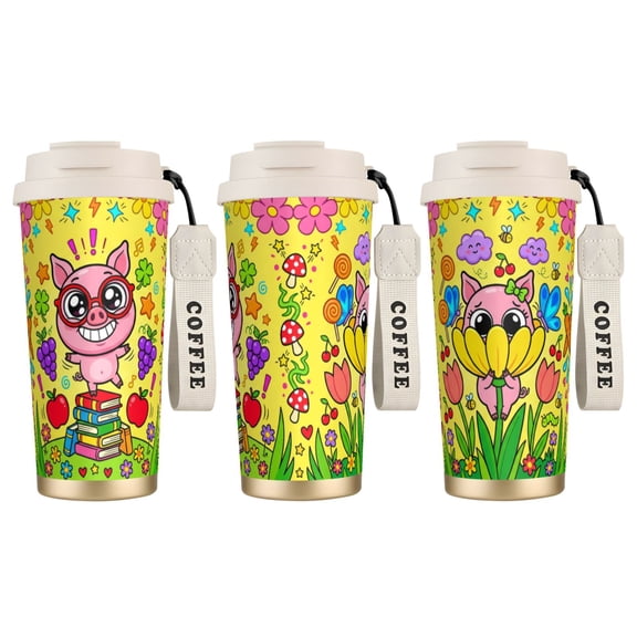1pc Pig Tumbler 18oz Witch Hat & Magic Broomstick Pig, Spooky Halloween Leak-proof Coffee Mug