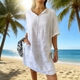 thumbnail image 2 of Kvture 3/4 Sleeve V Neck Cotton Casual Dresses for Women Trendy Summer Mini Dress with Pockets Solid Beach Vacation Dress White, 2 of 6