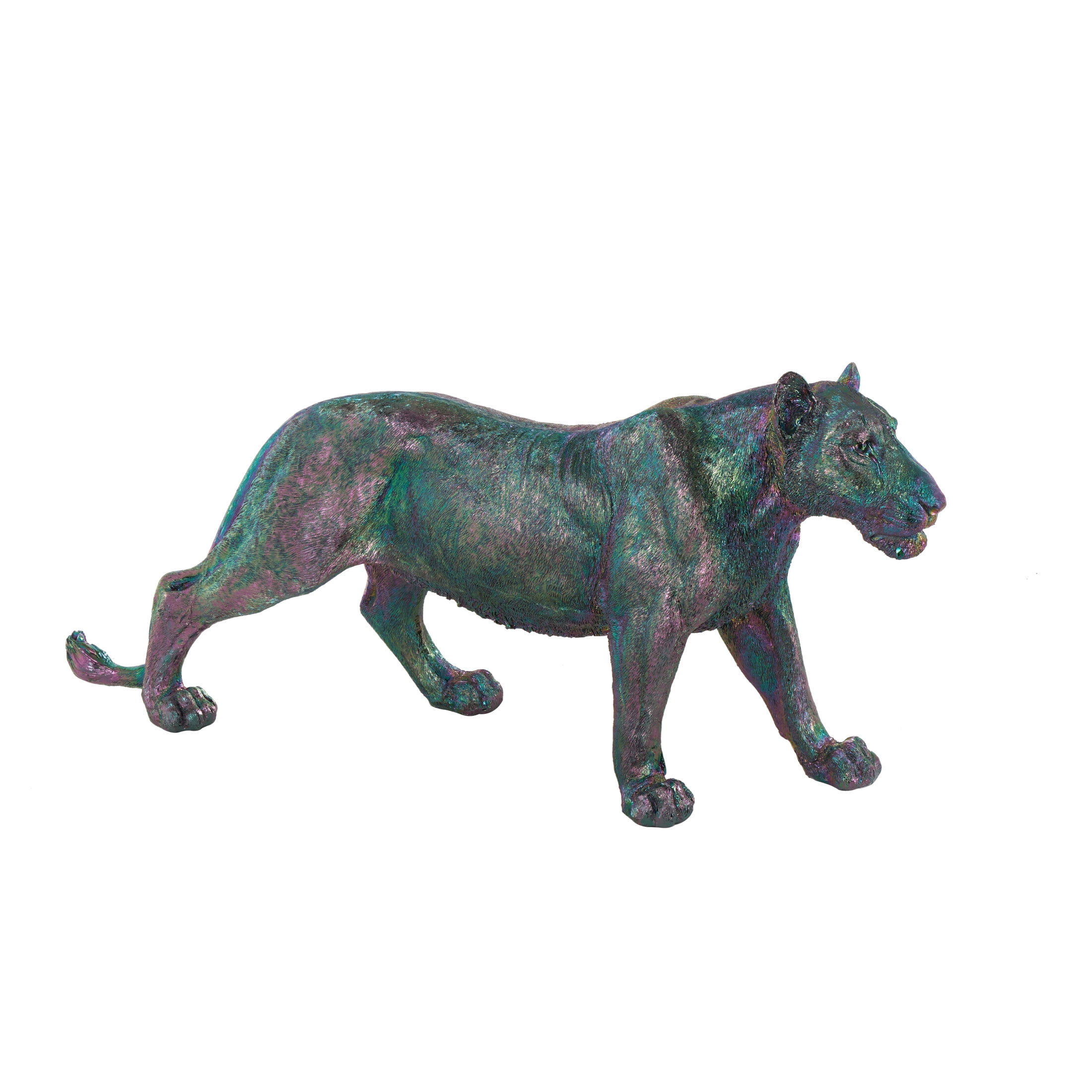 48" x 22" Multi Colored Resin Standing Leopard Sculpture with Rainbow Shimmer Finish, by DecMode