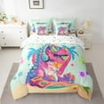 thumbnail image 3 of Feelyou Cartoon Pink Dinosaur Twin Bedding Sets 7-Piece, Watercolor Bedding Comforter Set, Animal Music Party Reversible Sheet Sets, Lightweight Room Decor, 3 of 9