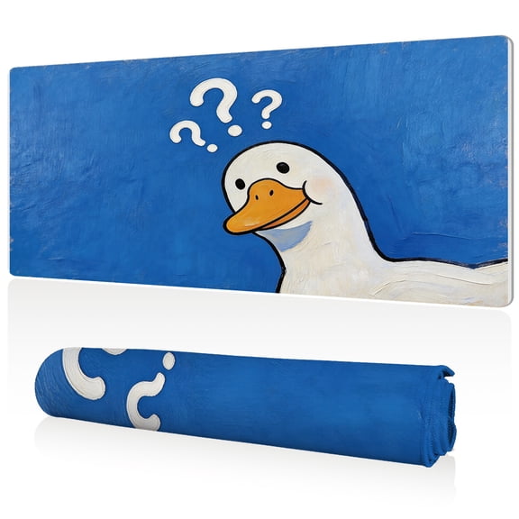 LIVEKEY Mouse Pad Ultra Large 80x40x0.3cm Full Desk Coverage Cute Duck with Question Marks Art Design Non Slip Sewn Edges