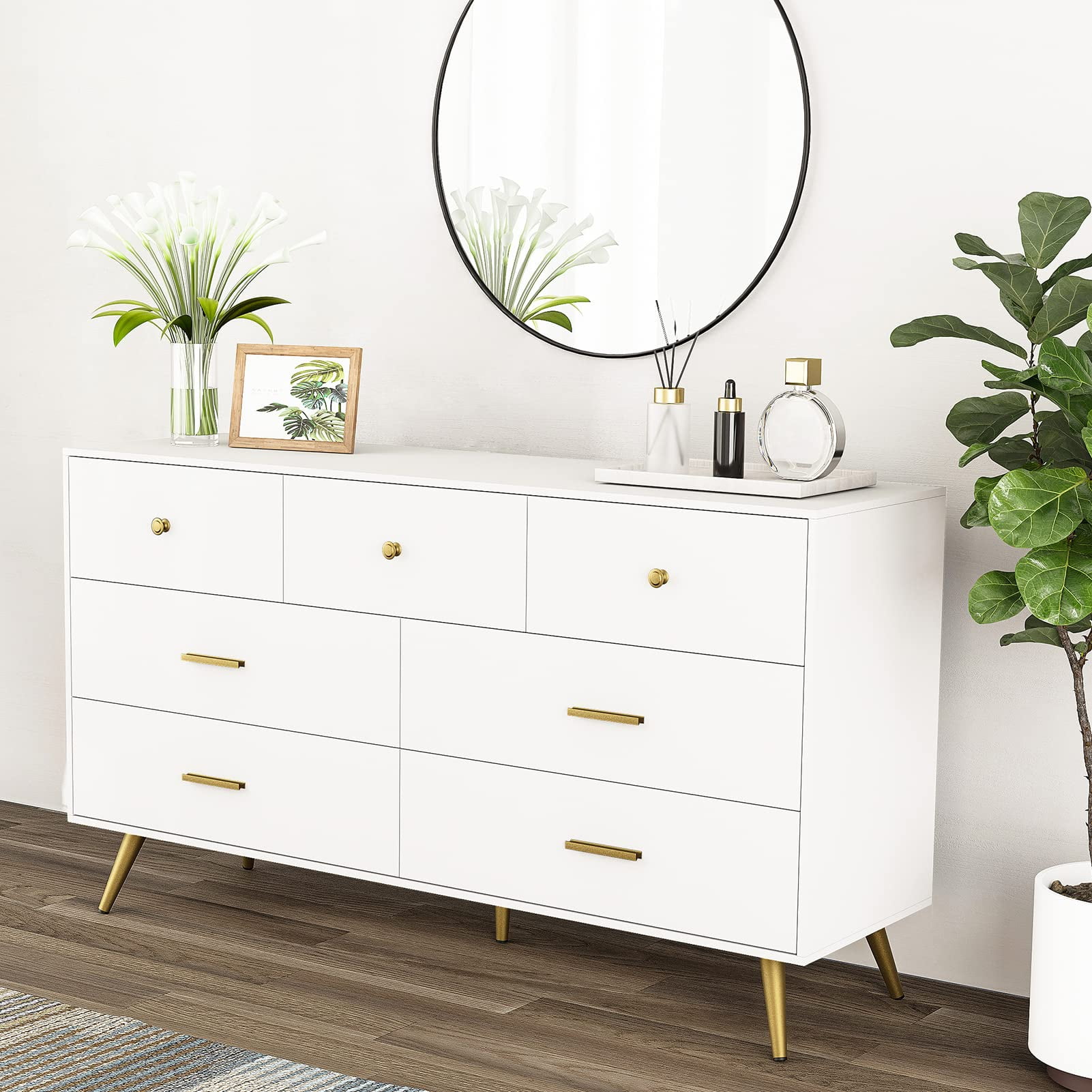 White dresser online with gold legs