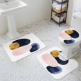 thumbnail image 3 of Nordic Boho Bathroom Rugs Set Pink Blue Gold Color Block Non Slip Absorbent Soft Bath Mats 3 Piece Set with Bathroom Rug, U-Shaped Floor Mat, Toilet Seat Cover Small Size, 3 of 9