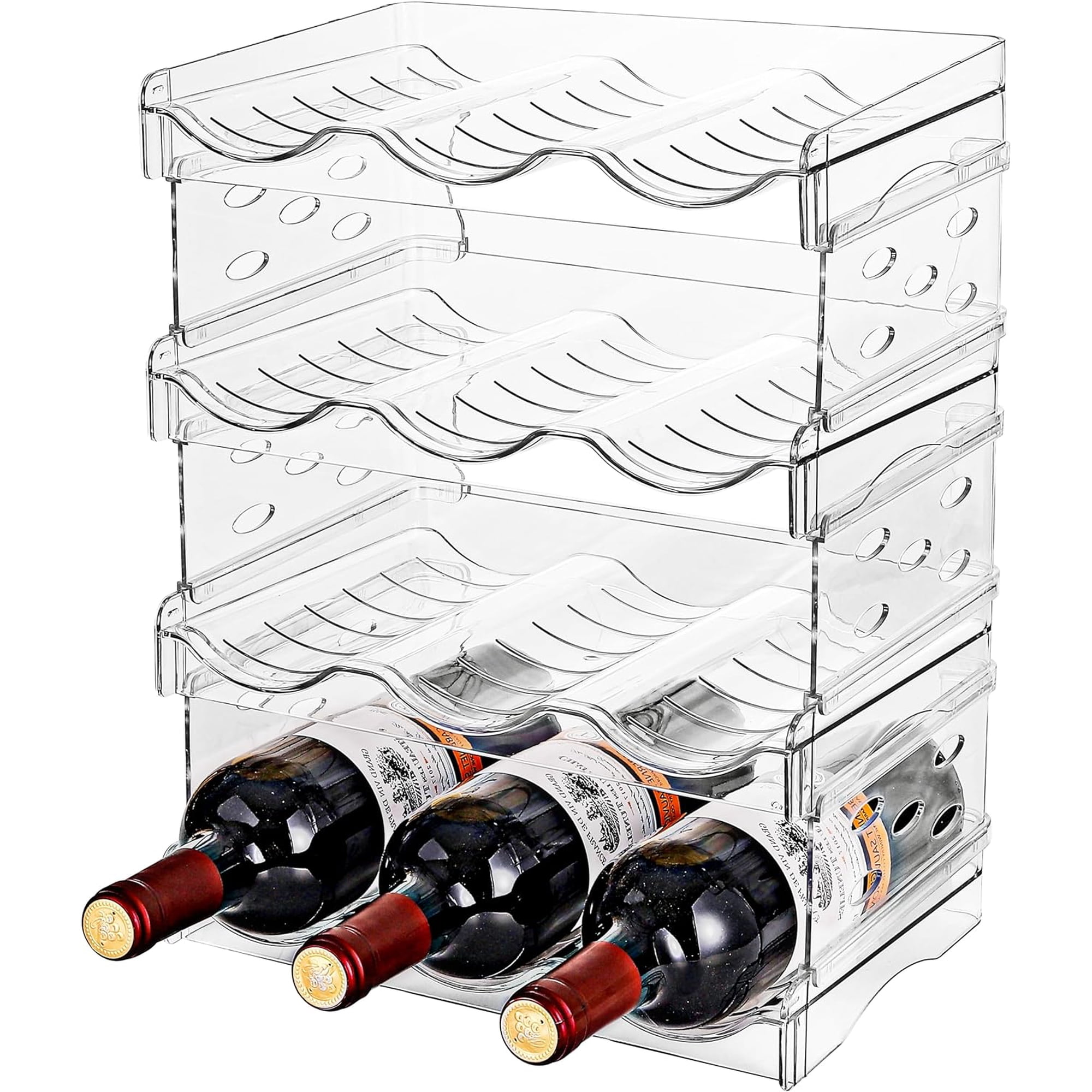 Stackable Wine Rack Wine Bottle Holder for Inside Cabinet for Pantry Refrigerator Countertop Organization-4 Tiers for 12 Bottles