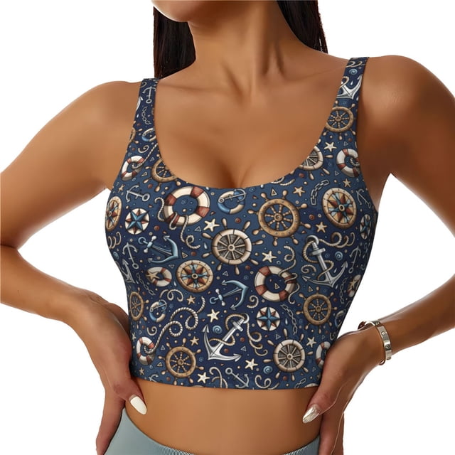 Balery Nautical Sujetadores deportivos con espalda cruzada para mujer, acolchados, sin costuras, de alto impacto, ideales para yoga, gimnasio, entrenamiento y fitness.-Small