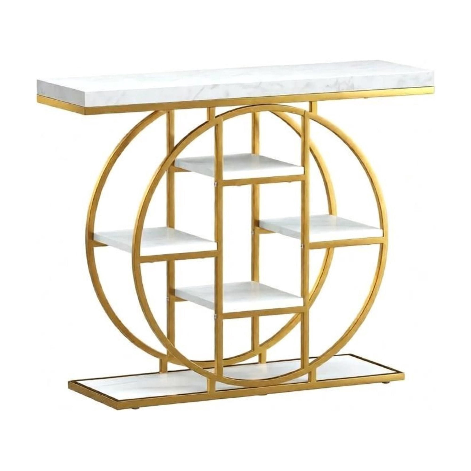 1PCS Multi-Tier Shelving Chic Console Table, Entryway Storage Display Table, Accent Sofa Table with Circular Base