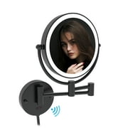 Fixsen 8'' LED Wall Mount Sensor Makeup Mirror Two-Sided Magnifying Vanity 12 Inch Extension Matte Black 1X/10X Magnification Plug 360 Degree Rotation Shaving Mirror