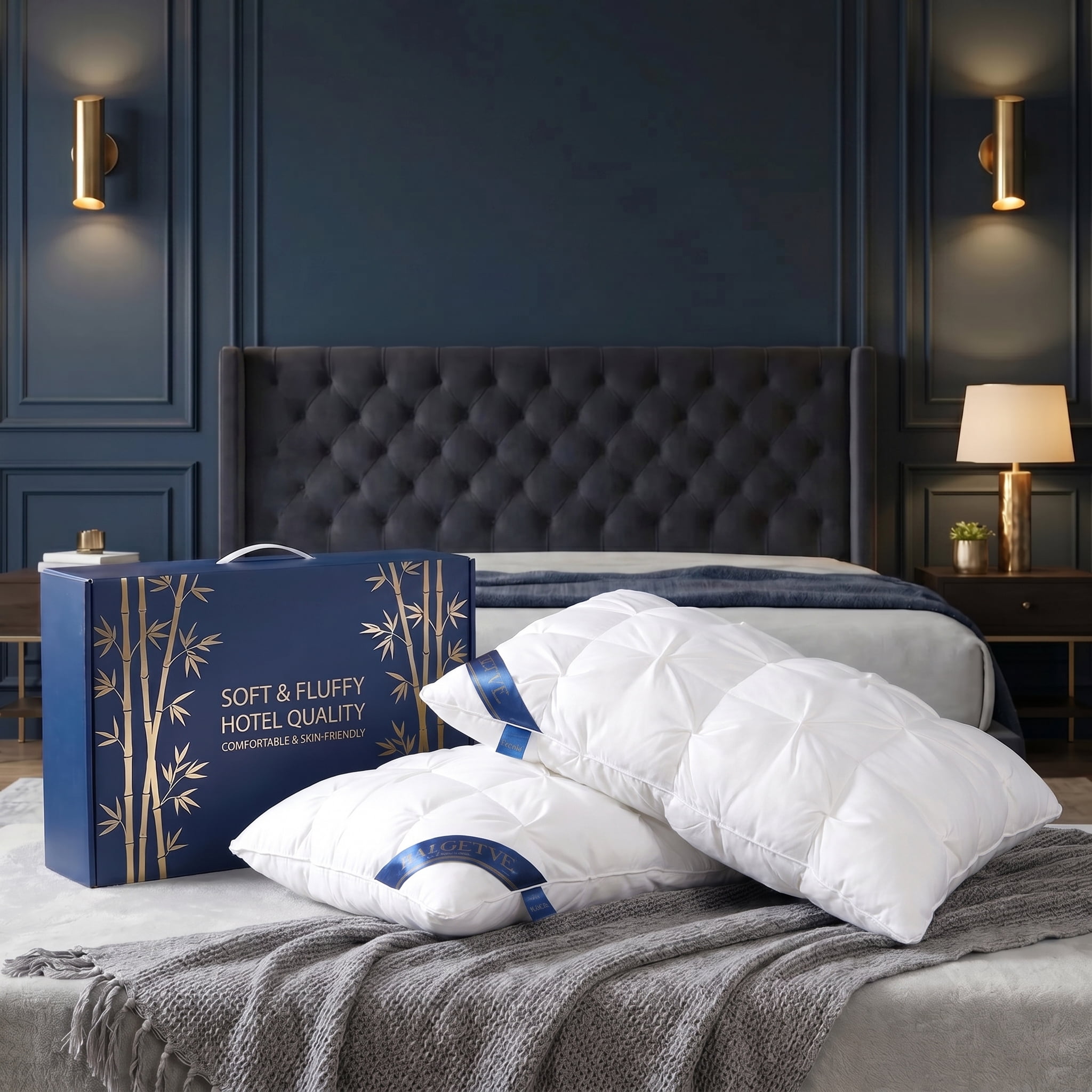 2PCS Hotel Series Luxury Bed Pillows, Ergonomic Neck Support Pillows, Cloud-Like Soft and Fluffy, Breathable and Skin-Friendly Pillowcases, Suitable for Bedroom/Guest Room,White,King size
