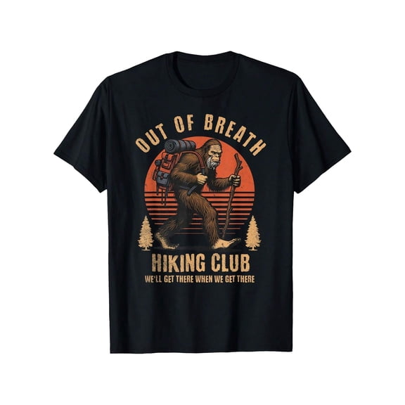 Funny Bigfoot Out of Breath Hiking Club Retro Sasquatch Graphic T-Shirt for Men and Women Outdoor Camping Tee
