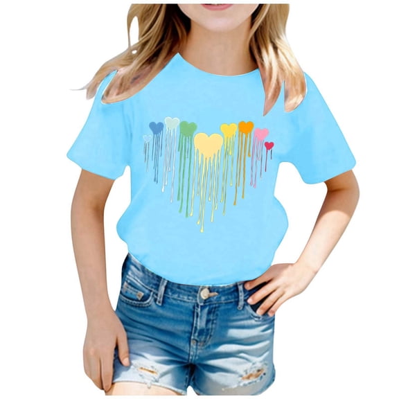 YAYUBA Kids Shirts Girls Size 10-12 Graphic T-Shirts Round Neck Back To School Short Sleeve Tee for Toddler Cute Dress Shirt Preppy Toddler Clothes for Girls, 2-4 Years, Blue