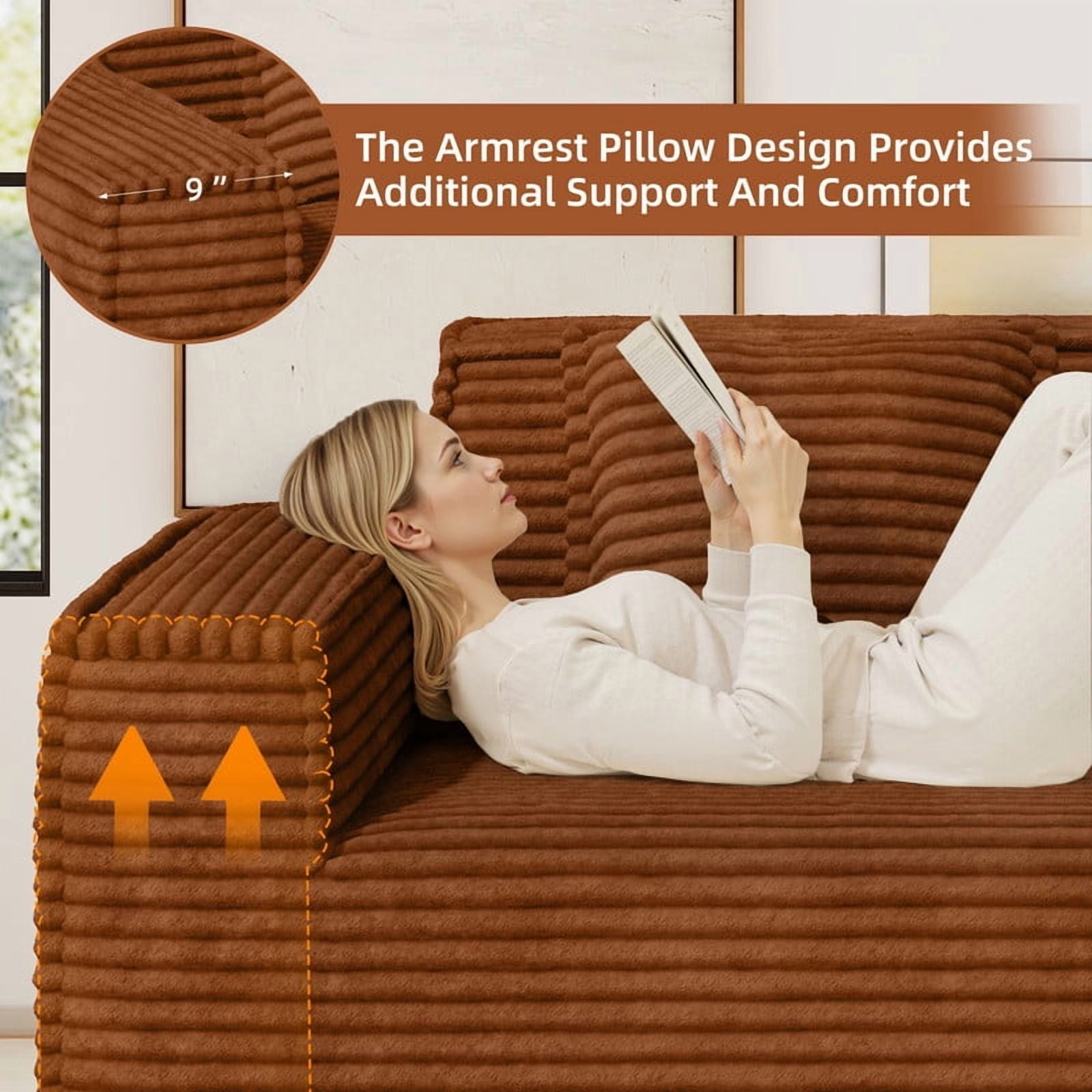 Hawsaiy 75" Corduroy Loveseat Sofa with Wide Armrests & Removable Pillows, No Assembly Foam Couch, Vacuum Packed, High-Density Support,Brown