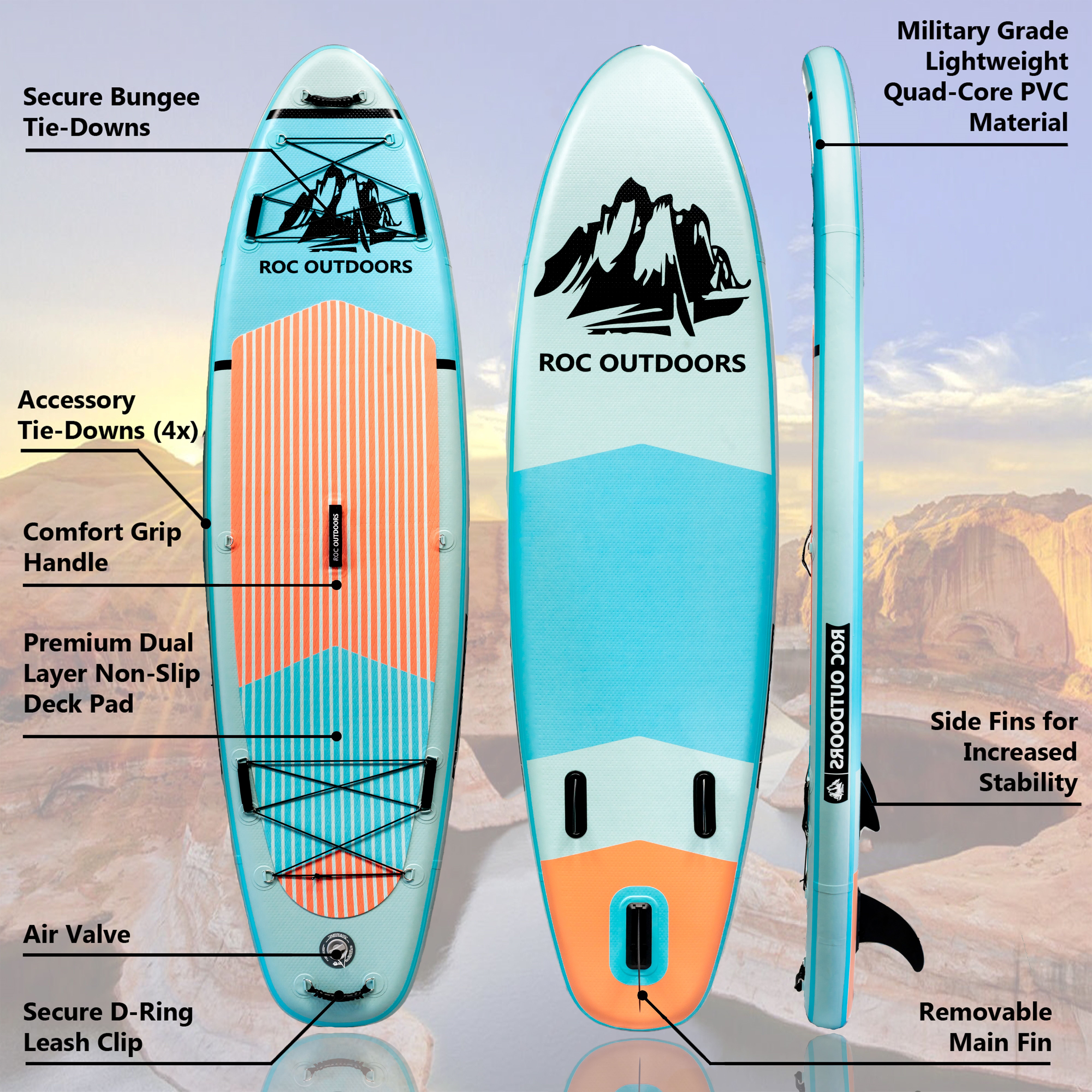 ROC Outdoors Inflatable Stand Up Paddle Boards 10 ft 6 in with Premium SUP Paddle Board Accessories