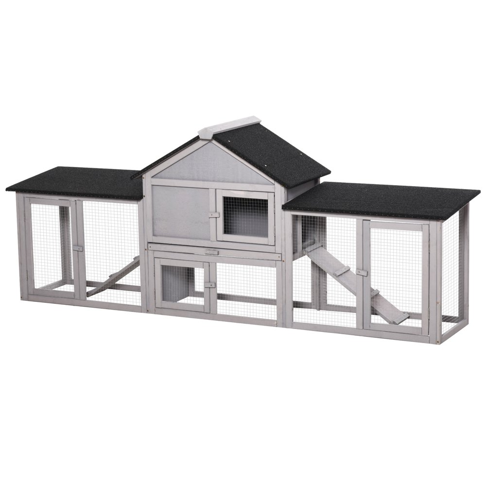 PawHut Rabbit Hutch with Run Area Ladder Removable Tray 83" L x 18" W x