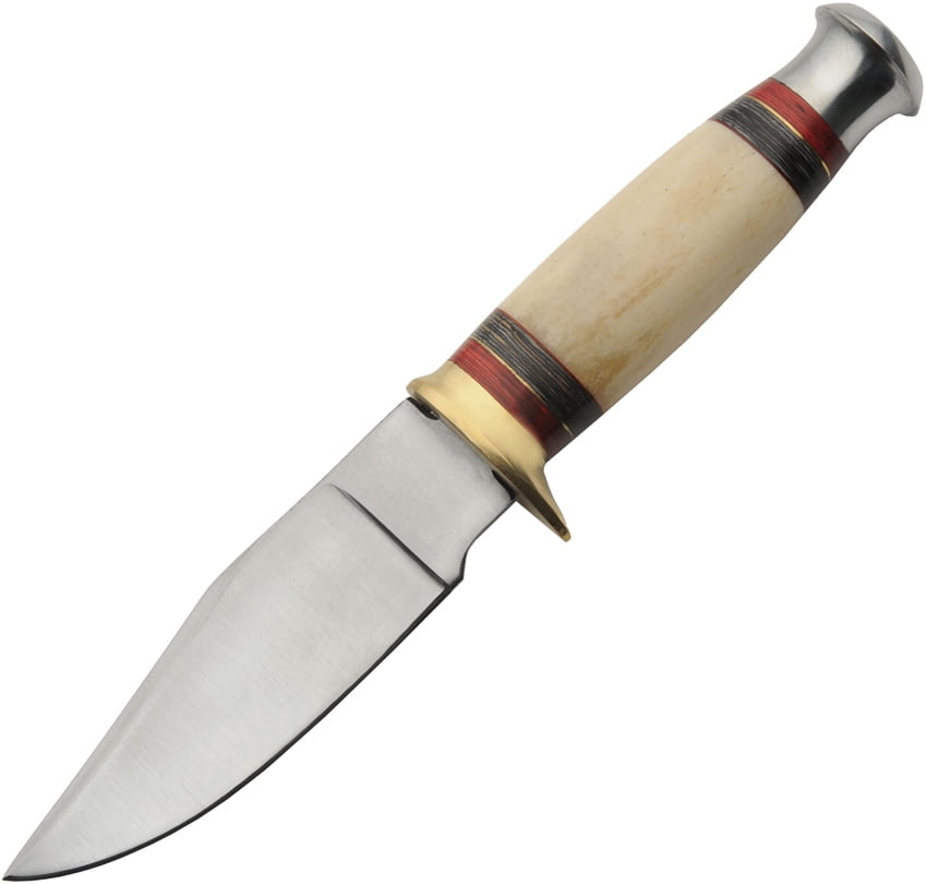 SZCO 10 Inch Fixed Blade Hunter Knife 5” Bone Wood Handle, Brass Guard & Pommel, Full Tang Outdoor Hunting Knife with Leather Sheath