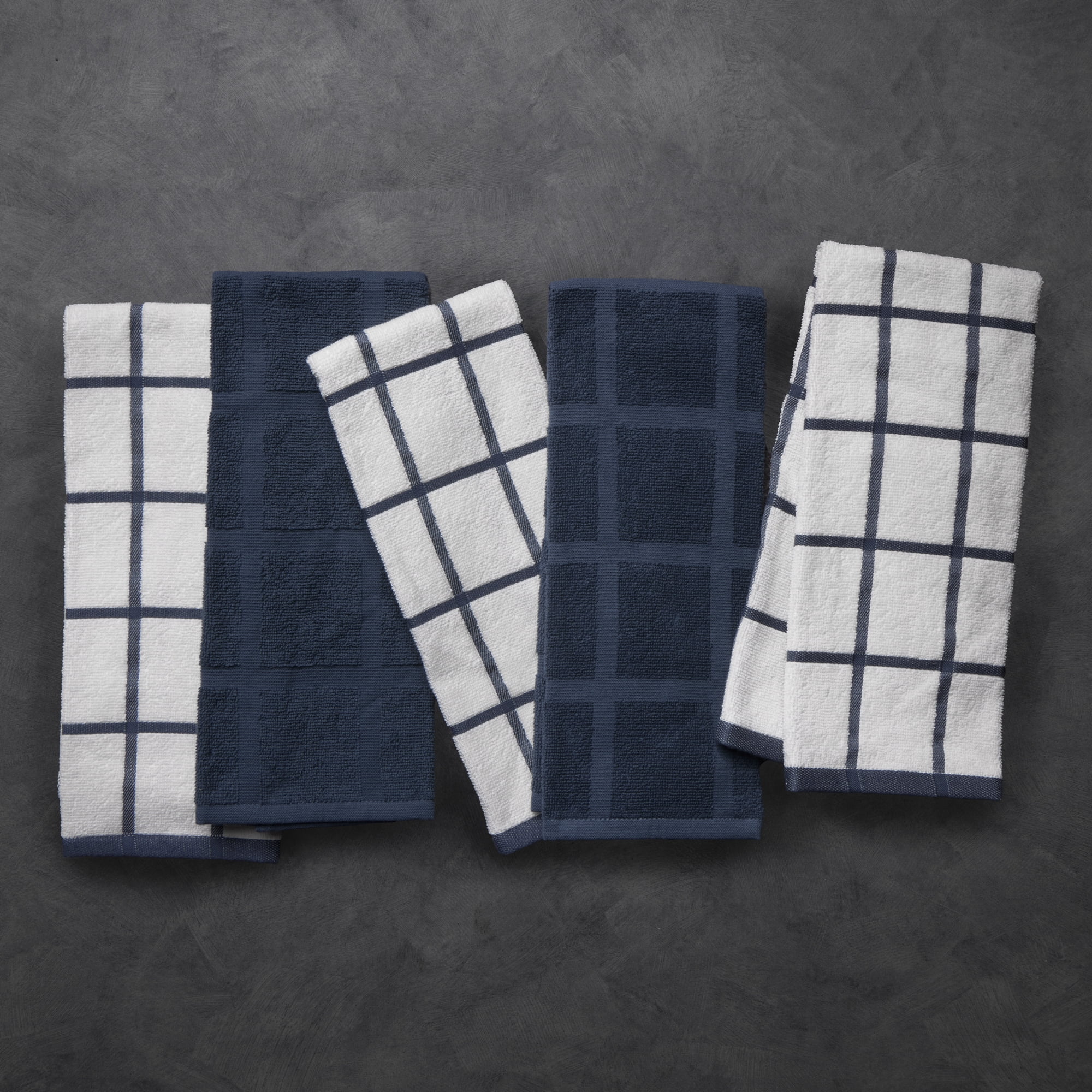 Thyme & Table Kitchen Towels, Navy Windowpane, 5 Pack Set