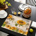 thumbnail image 3 of Boho Sunflower Placemats Set of 6, Machine Washable Vintage Linen Table Mats with Heat Resistant Rustic Floral Design Featuring Yellow Blooms, Bees, and Butterflies, 3 of 5