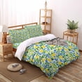thumbnail image 3 of Lemon Blue Flower King Size Comforter Set, Fruit Floral Leaf Spring Retro Soft Bedding for All Seasons, 4 Pcs Bed Set with 1Comforter (90"x106") ,1 Sheet(94"x116"), 2 Pillowcases (19"x35"), 3 of 7