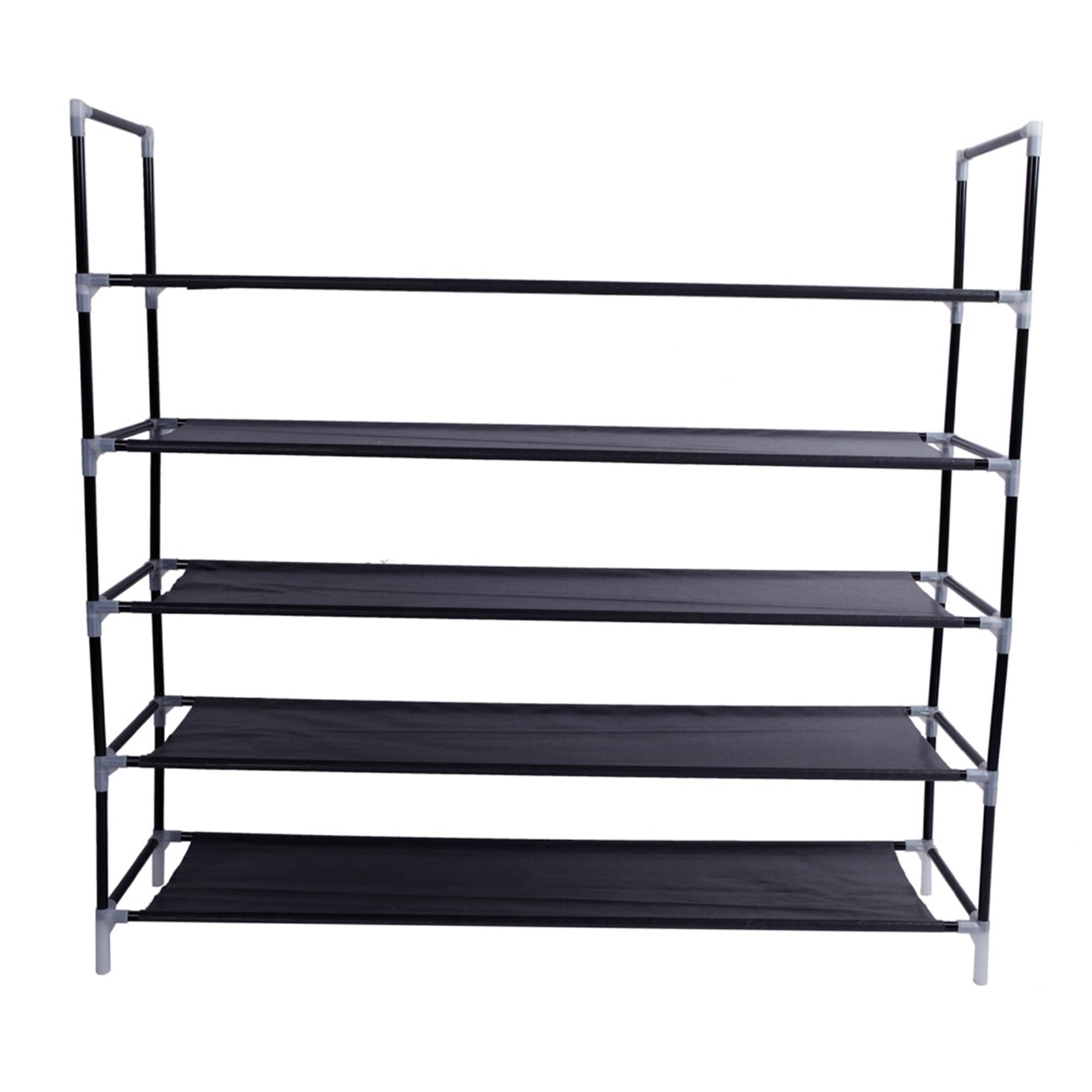 Simple Assembly 5 Tiers Non-woven Fabric Shoe Rack with Handle - Compact Black Storage for Home, Bedroom & Entryway