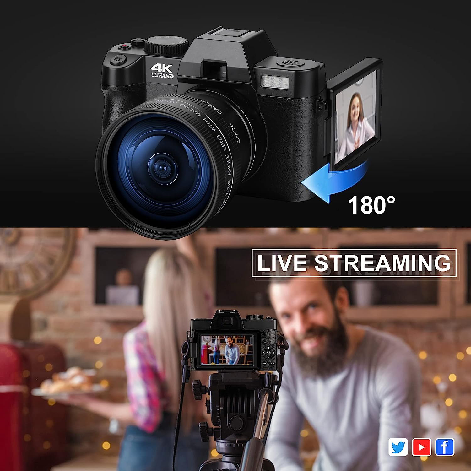 NBD Digital Camera 4K Ultra HD 48MP All-in-One Vlogging Camera with Wide Angle Lens, Digital Zoom 16x and 3" Screen - image 3 of 6