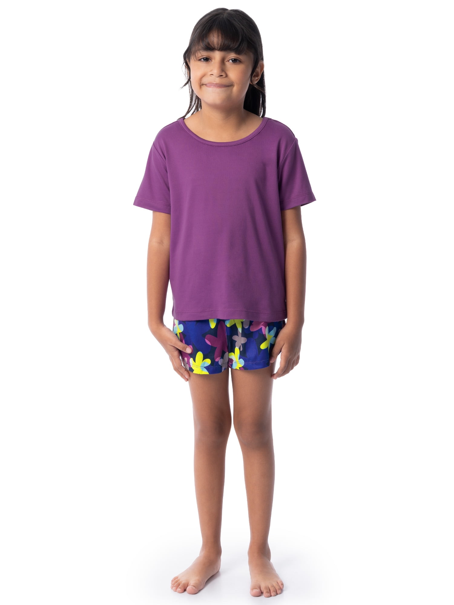 Fruit of the Loom Girl's Getaway Loose Fit Short Sleeve Top, Pajama Sleep Pant & Short Set, 3-Piece, Sizes 4/5-14/16