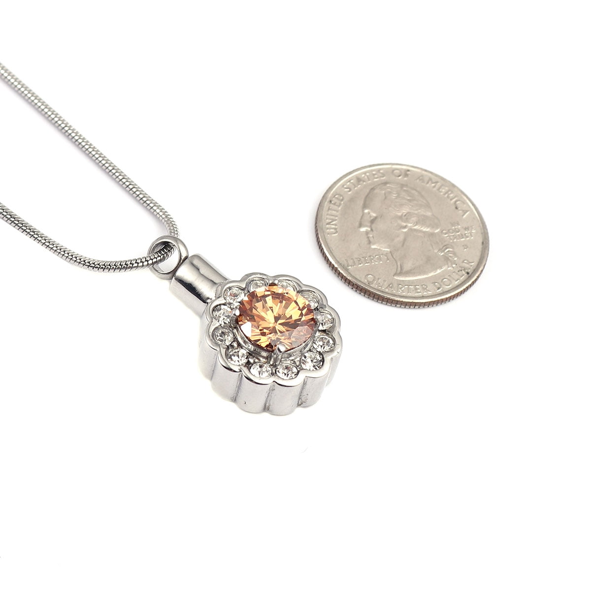 Anavia Round Champagne Beautiful Crystal Rhinestone Flower Cremation Urn Human Ashes Container Stainless Steel Memorial Pendant Keepsake Jewelry with Free Funnel Kit and Velvet Jewelry Box