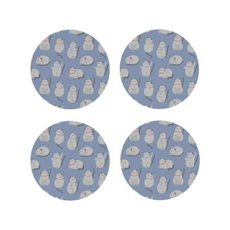 

Matuu Cute Fat Cat for Cup Coasters Set of 4 Leather Coasters Desk Coasters for Office Measures 4” x 4”-Round Shape