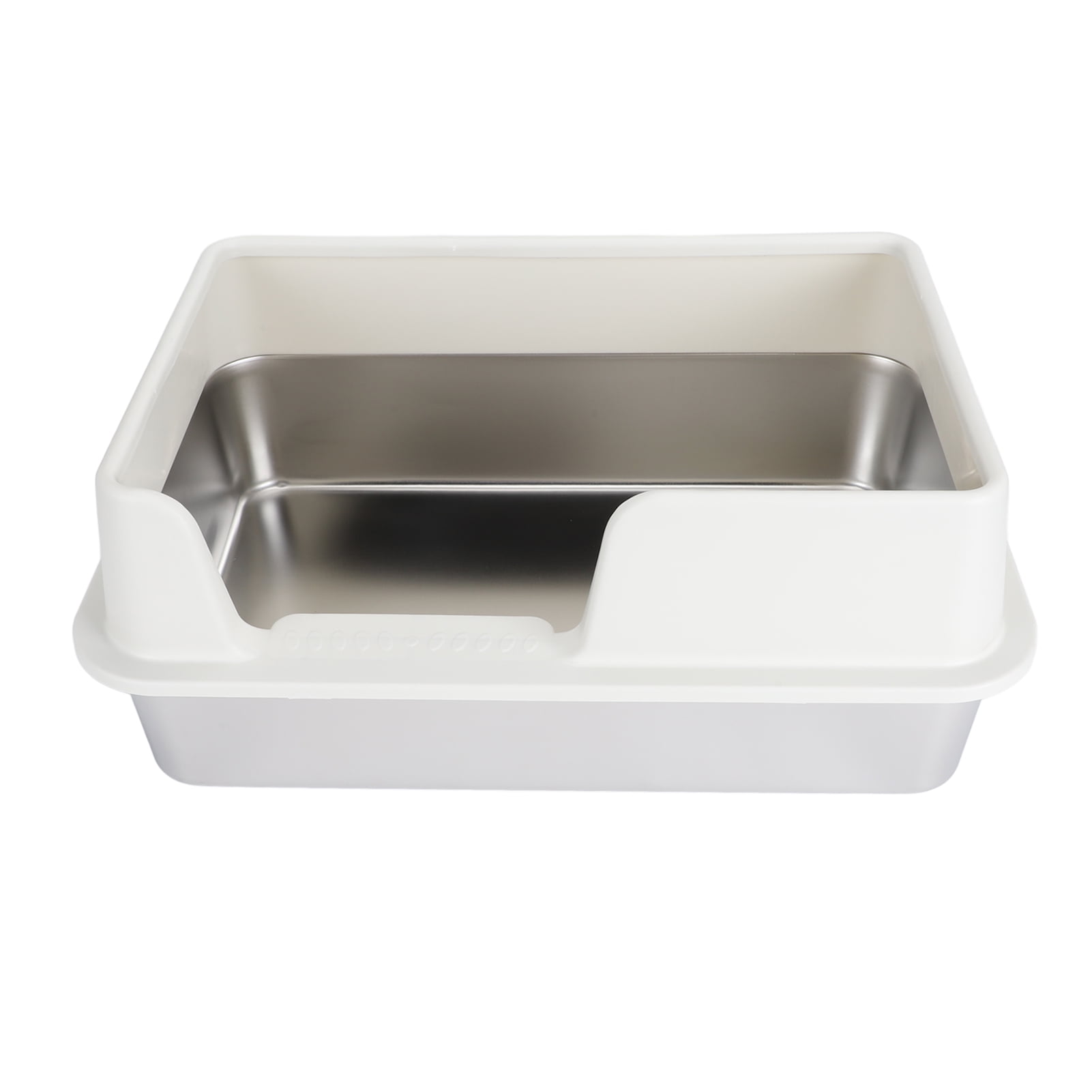 BOKYAN Stainless Steel Cat Litter Box Enclosed High Sided Anti Splashing Pet Pan, Easy to Clean Rectangle Toilet for Small Medium Cats, 20.47 inches / 52 cm Length, White