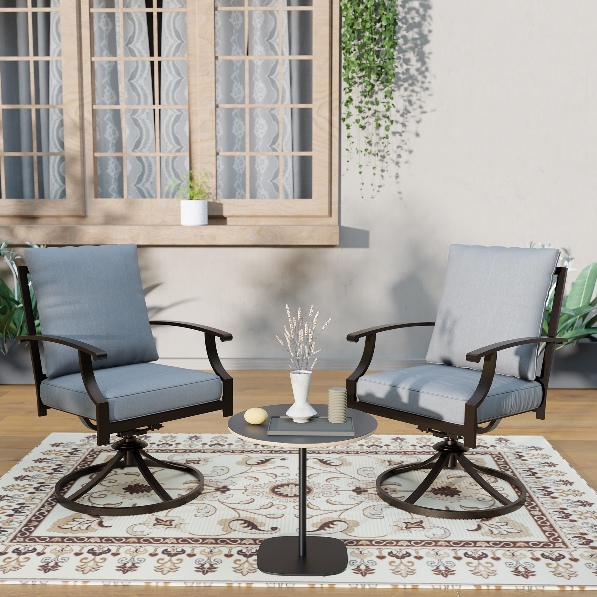 ALAULM Set of 8 Metal Swivel Rocking Patio Chairs, 360° Rotate & 15° Recline, Heavy-Duty Metal Frame Outdoor Dining Chairs with 3.2" cushion & Removable Covers (Gray)