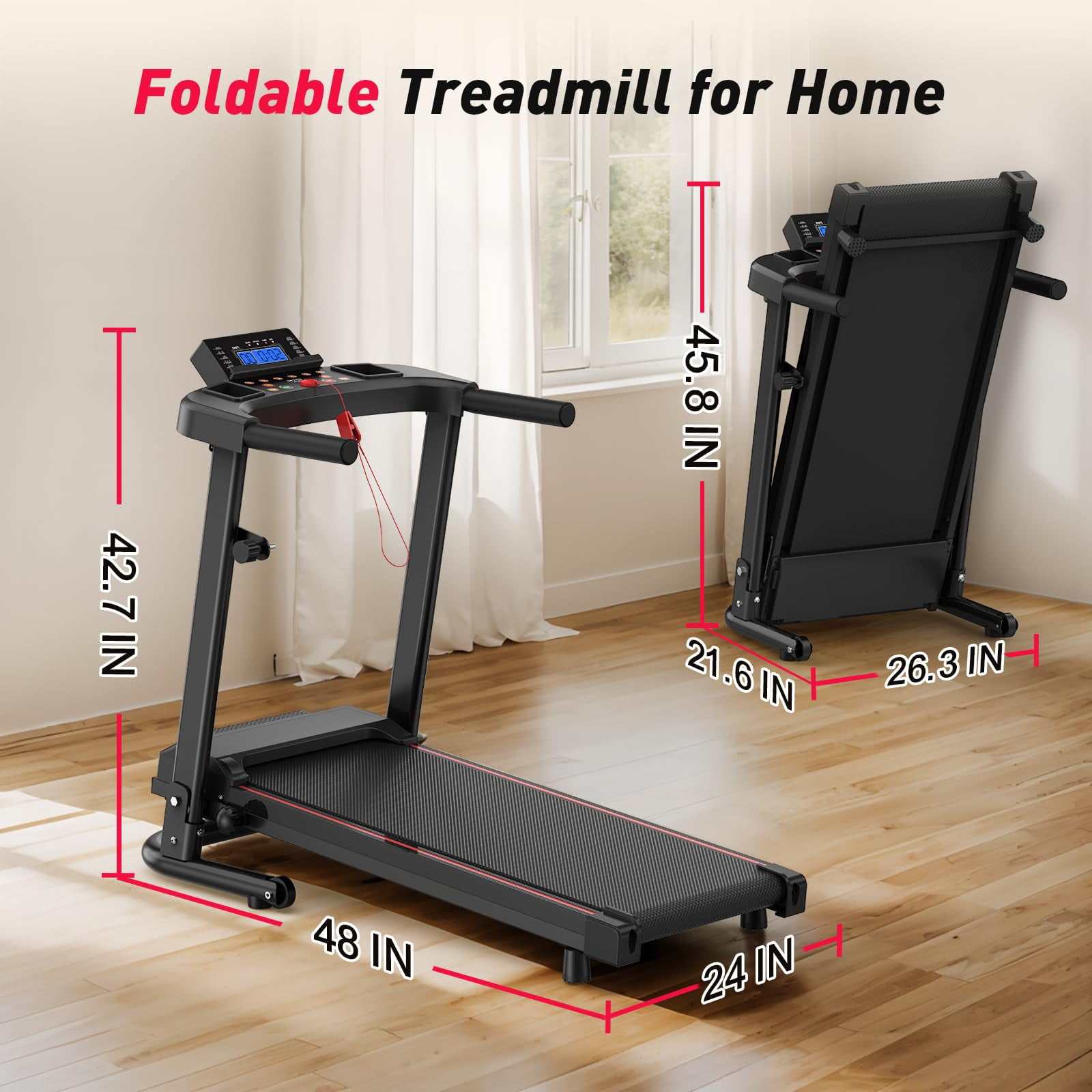 FYC Foldable Treadmill for Home, Electric Folding Treadmill with 300 lb Capacity, APP Control, Compact Design