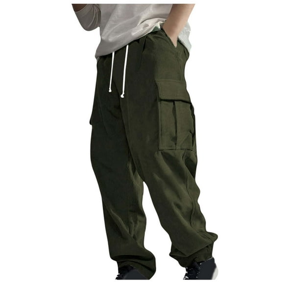 Men's Casual Pants And Linen Elastic Waist Blended Breathable Comfortable Soft Cargo Pocket Casual Trousers Full Length Pants Casual Pants for Men Army Green M