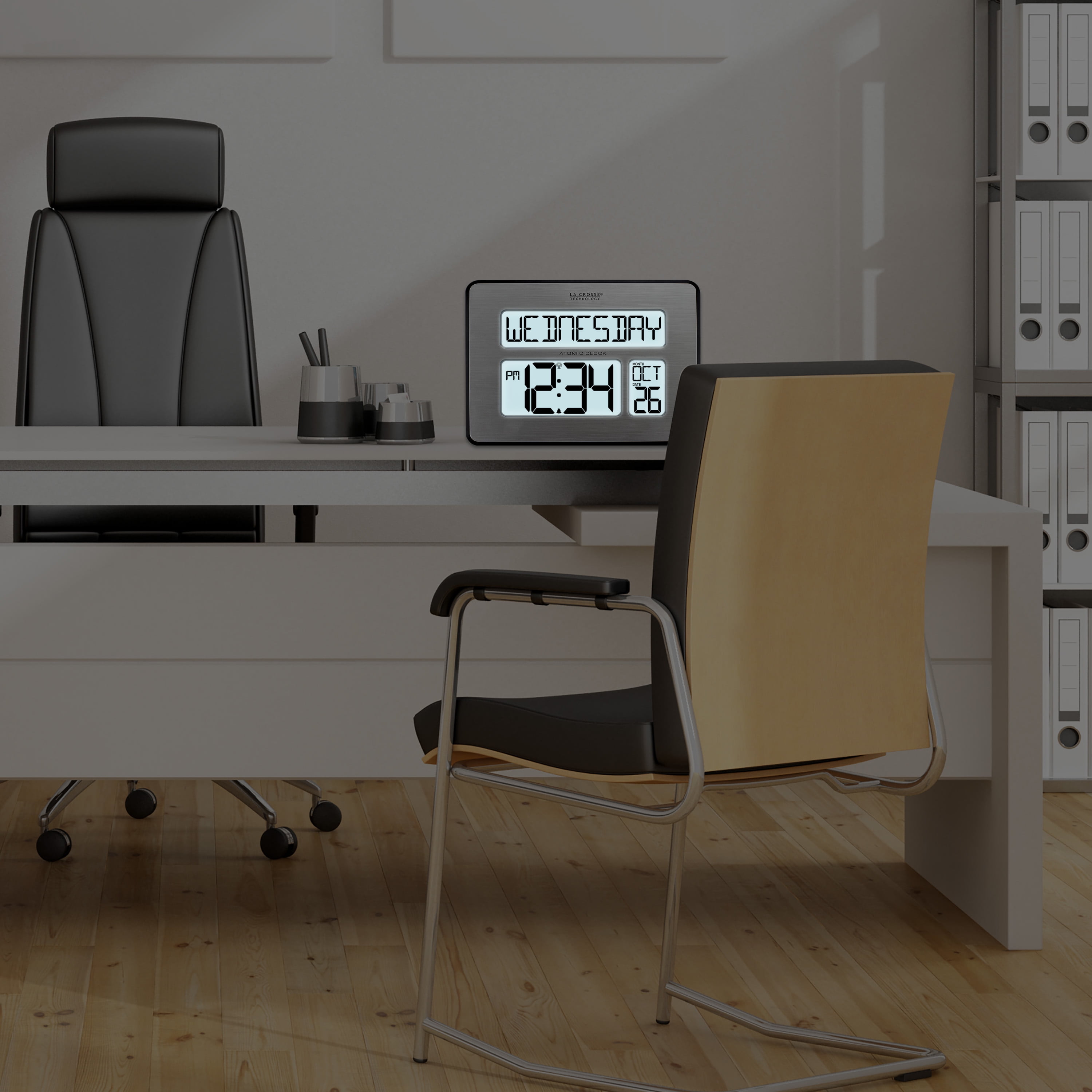 La Crosse Technology Backlight Atomic Full Calendar Clock with Extra-Large Digits, 513-1419BL-Int