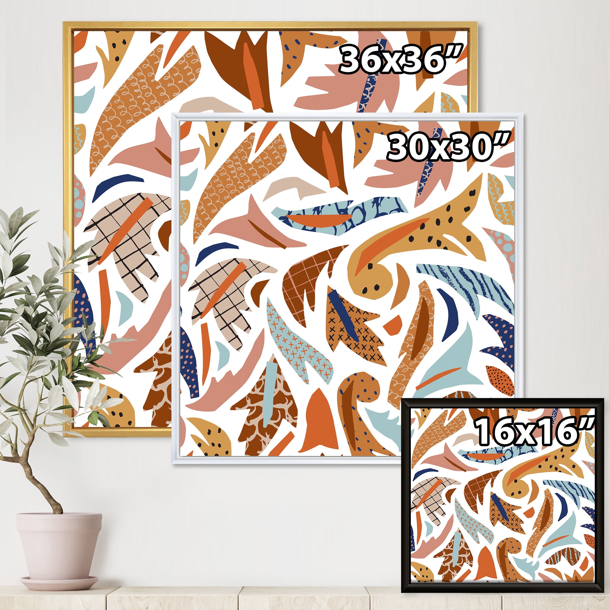 Designart 'Baroque Inspired Stylized Doodles Shapes' Bohemian & Eclectic Framed Canvas Wall Art Print
