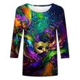 thumbnail image 5 of Penkiiy 2024 Shirt 3/4 Sleeve Mardi Gras Womens Fancy Blouse Carnival Mask Print Tunic Theme Party Round Collar Tee XL Purple, 5 of 5