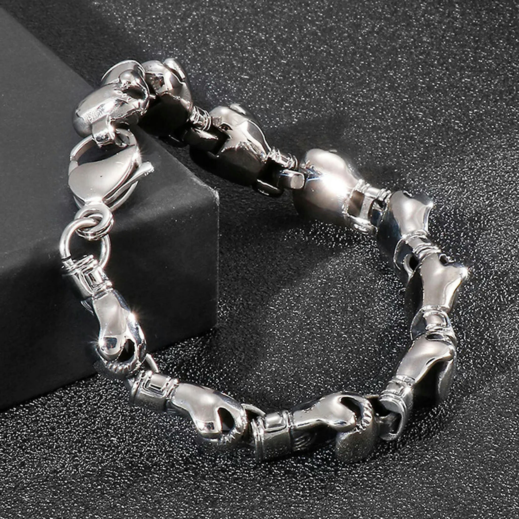 EOEMY 8.26" Punk Cool Men Silver Tone Stainless Steel Boxing Glove Link Chain Bracelet-Default