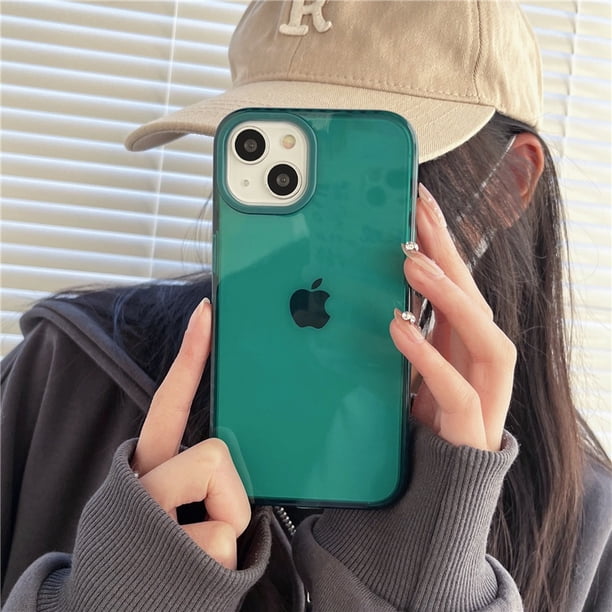 iPhone 11 12 13 14 Plus PRO MAX iPhone14 iPhone14Pro 2in1 Funda Transparente Suave Verde Oscuro