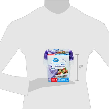 Great Value BPA Free Take Outs Storage Containers with Lids, Medium Square, Set of 4, 32 fl oz